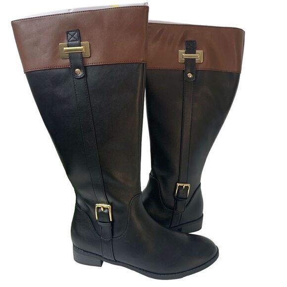 Karen Scott Deliee2 Riding Boots Sz 6.5M WIDE CALF in Black/Cognac - Picture 1 of 11